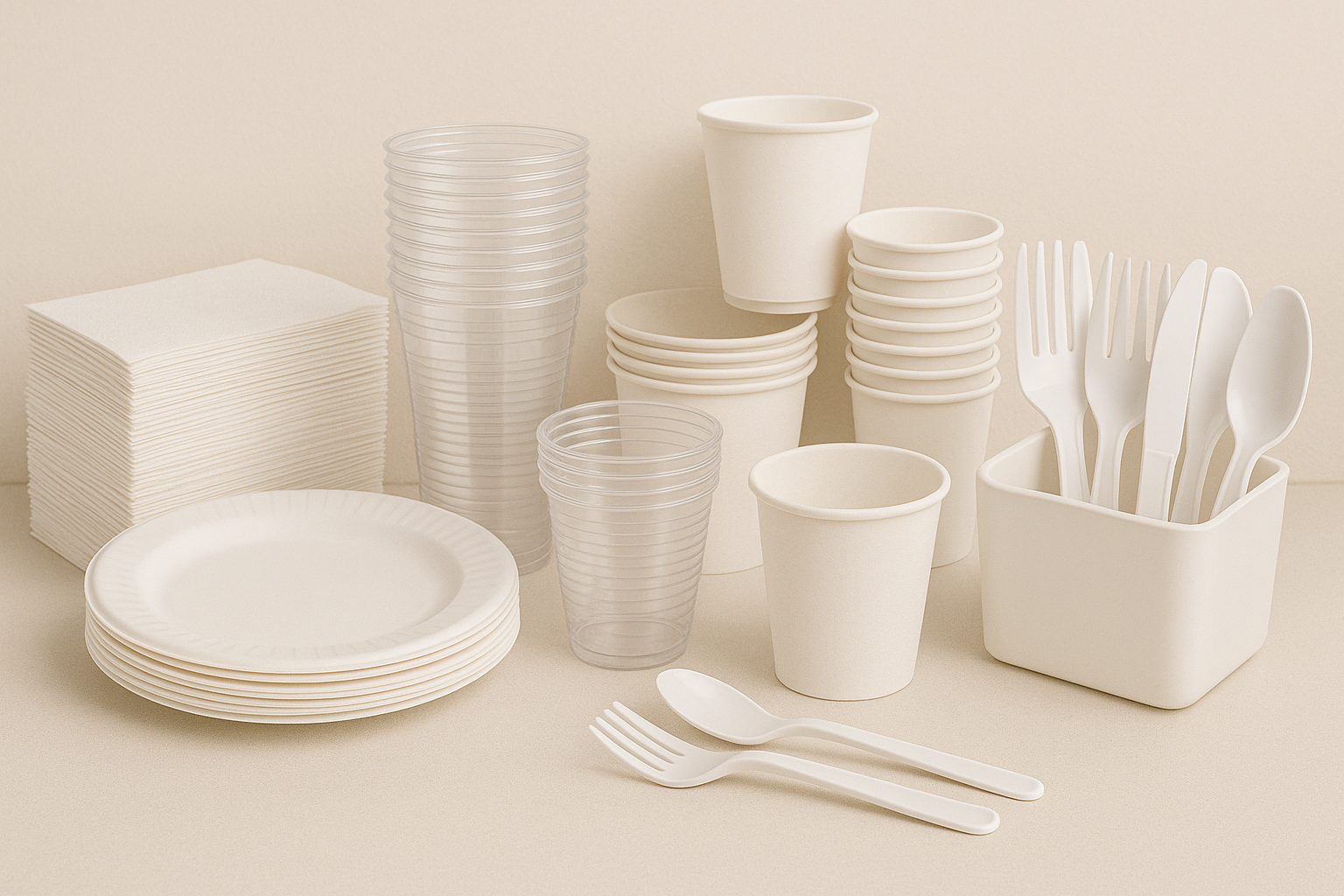Healthcare and senior living kitchen, dietary and resident dining disposables like cups, plates and cutlery
